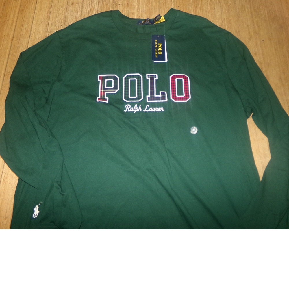 Polo Ralph Lauren Mens XL Tall Green Long Sleeve Plaid Logo Graphic T-Shirt NWT